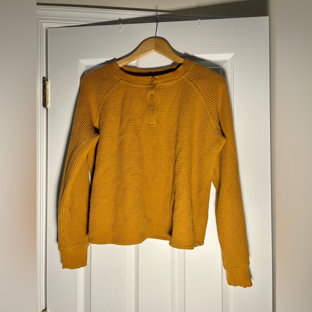 Textured soft mustard button up sweater